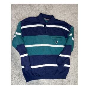 On Line Vintage 90s Collared Long Sleeve Men's Sweater Shirt Navy Green